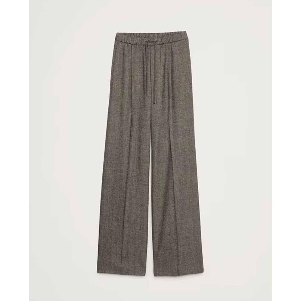 Banana Republic Wide Leg Flannel Drawstring Pull-On Pant Brown Herringbone ST - Picture 4 of 12